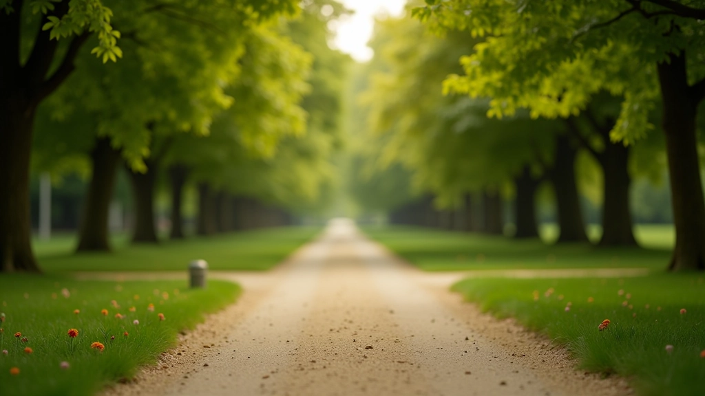 Historic château park with tree-lined pathways and manicured grounds