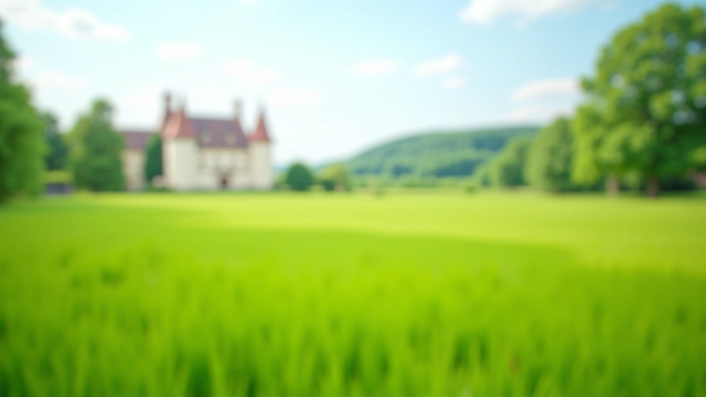 Peaceful meadow section of the château park with distant château visible across open grassland