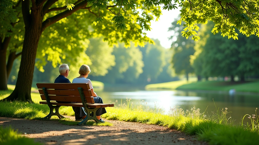 Wooden benches with river views along a shaded promenade path
